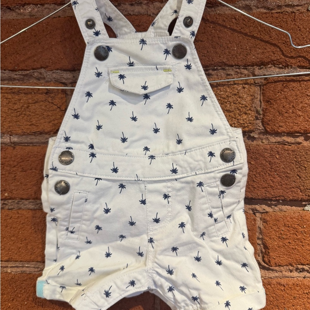 Kids White Palm Print Overalls